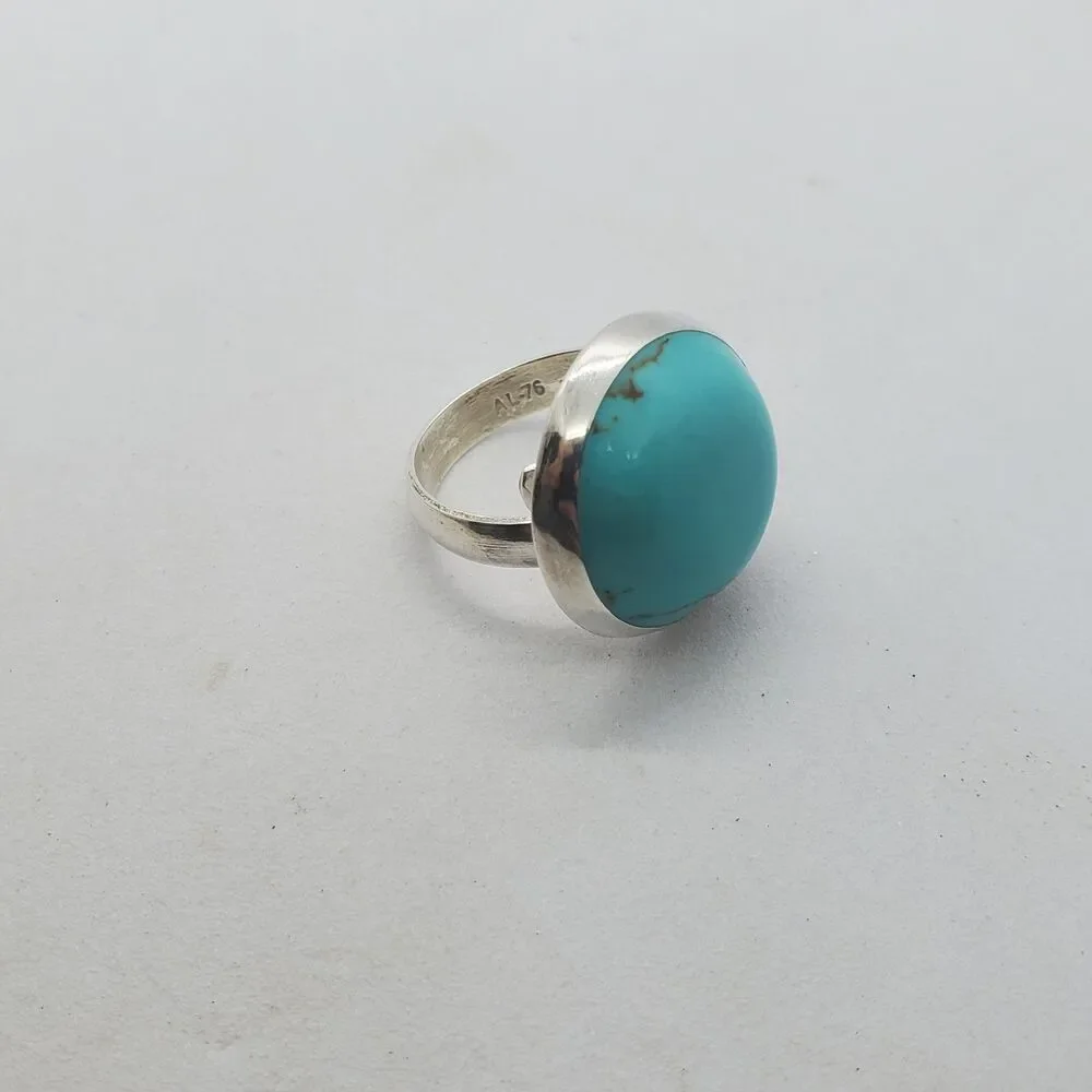 Sterling Silver and Block Torquoise Adjustable Ring Size 6